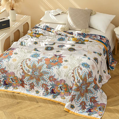 Couette réversible en pur coton à motif floral rétro - image 1