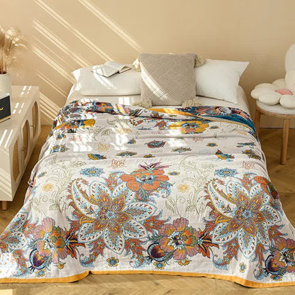 Couette réversible en pur coton à motif floral rétro - 230 cm x 250 cm - image 0