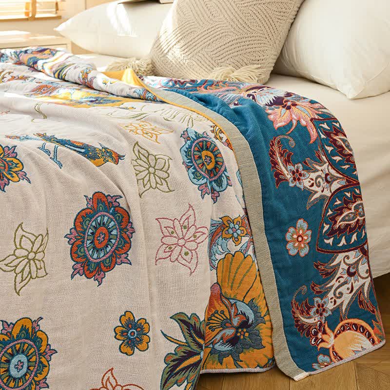 Couette réversible en pur coton à motif floral rétro - image 2