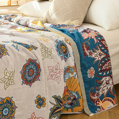 Couette réversible en pur coton à motif floral rétro - image 2