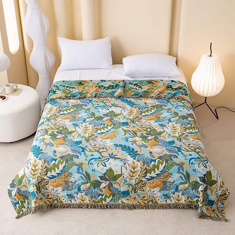 courtepointe en gaze de coton à motif de feuilles abstraites - 230 cm x 250 cm - image 0