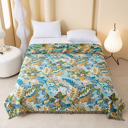 courtepointe en gaze de coton à motif de feuilles abstraites - 230 cm x 250 cm - image 0