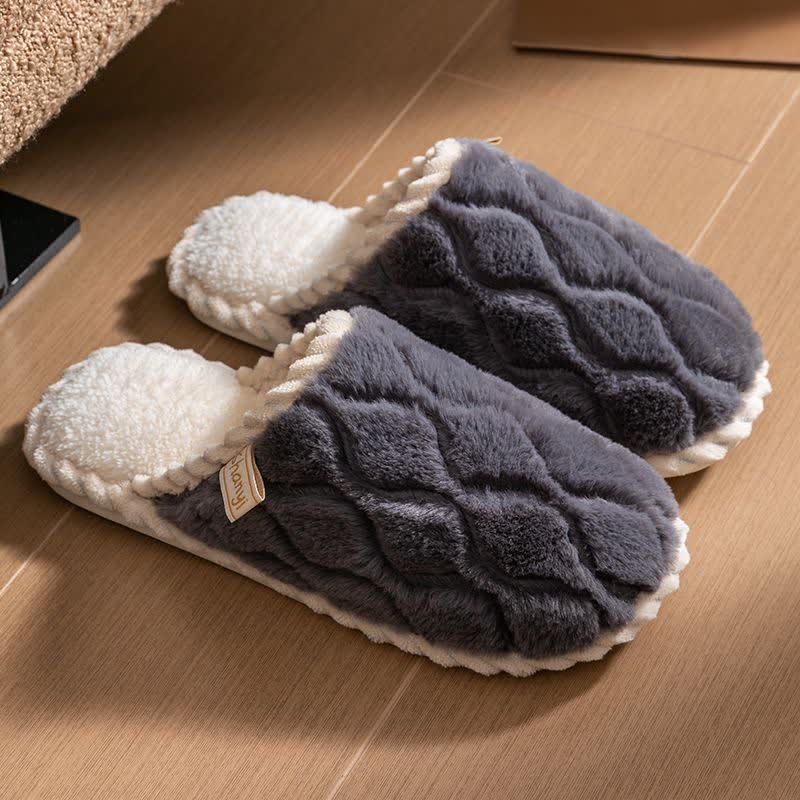 Pantoufles fermées et chaudes en peluche à la texture ondulée - Gris - 2XL - image 9