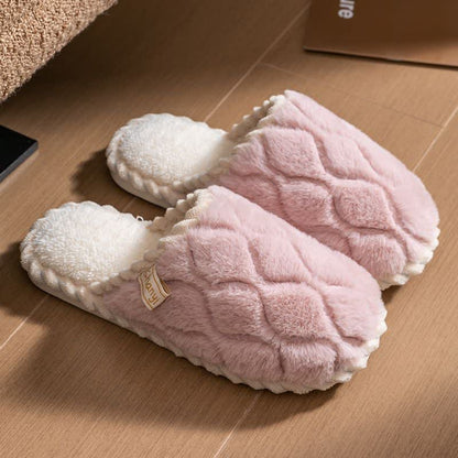 Pantoufles fermées et chaudes en peluche à la texture ondulée - Rose - L - image 5