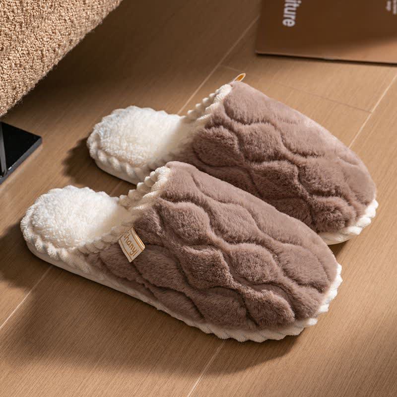 Pantoufles fermées et chaudes en peluche à la texture ondulée - Brun - 2XL - image 8