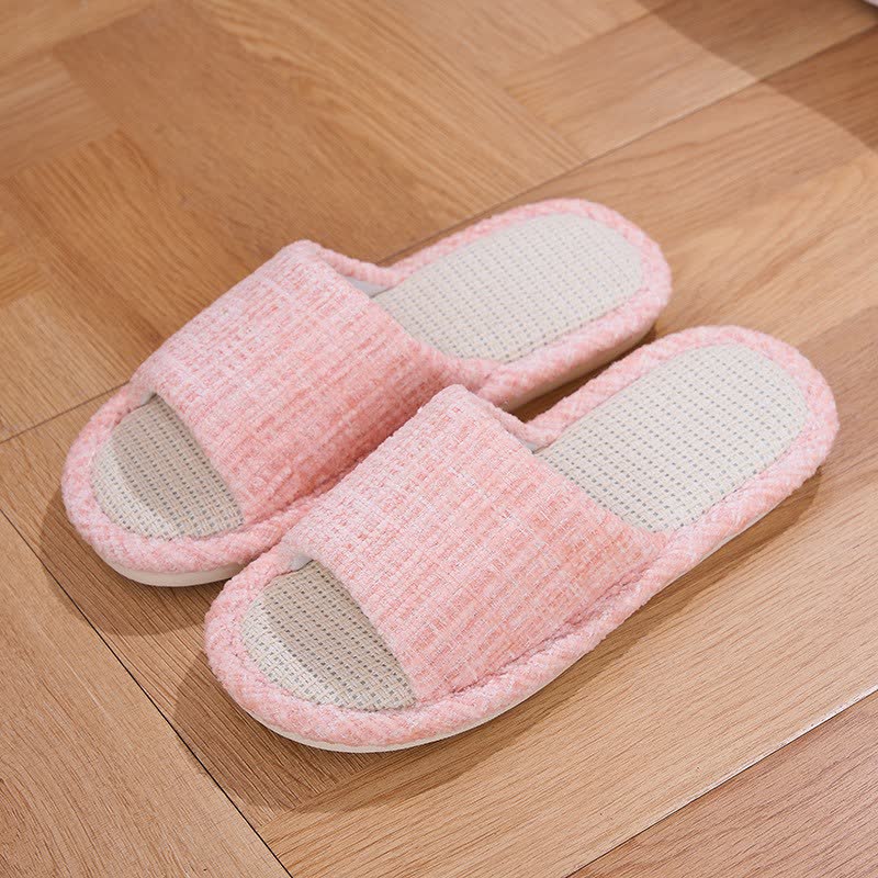 Pantoufles en lin, couleur unie - Rose - L - image 4
