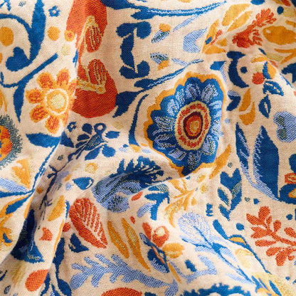 Couverture vintage en gaze de coton à motif d'oiseaux et à pompons - image 4