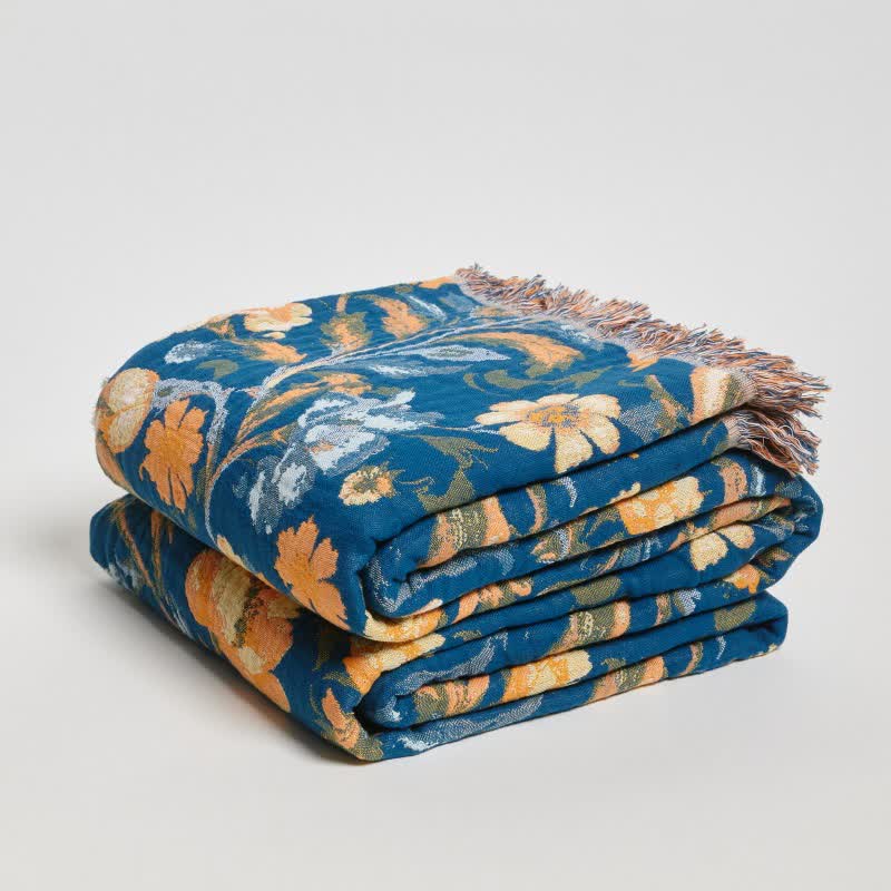 Couverture en coton coloré à motifs floraux, d'oiseaux et de pompons - image 3