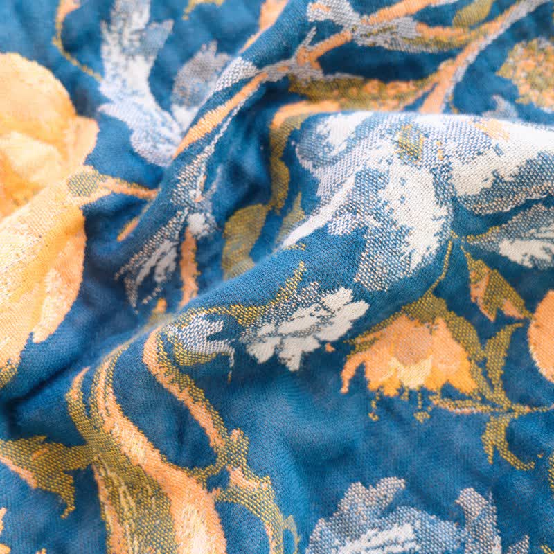 Couverture en coton coloré à motifs floraux, d'oiseaux et de pompons - image 4