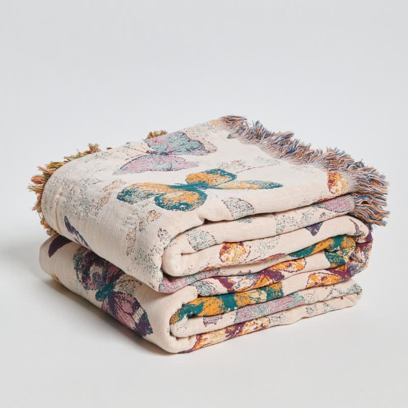 Couverture élégante en coton ornée de pompons papillon - image 8