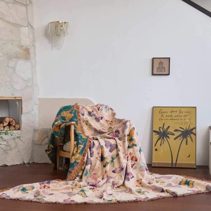 Couverture élégante en coton ornée de pompons papillon - jaune clair - 230 cm x 250 cm - image 5