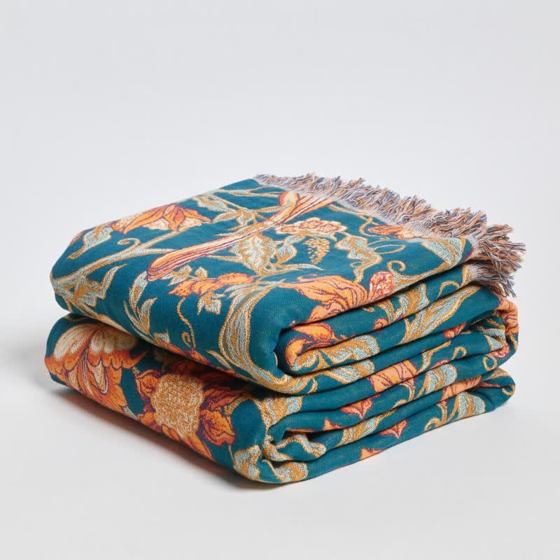Couverture luxueuse en coton à motifs floraux et à pompons - image 3