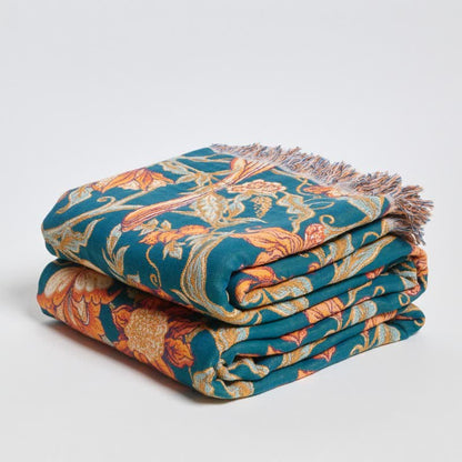 Couverture luxueuse en coton à motifs floraux et à pompons - image 3