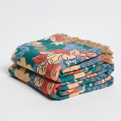 Couverture en coton à motif floral épanoui et à pompons - image 3