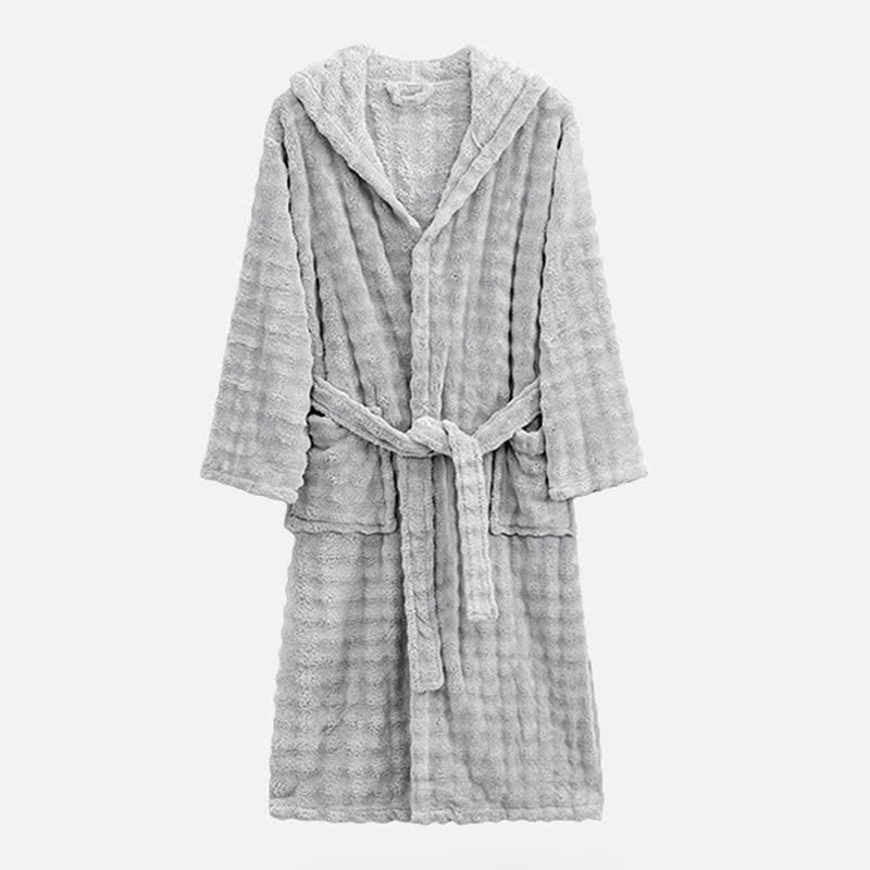 Peignoir simple en flanelle avec capuche et poches - Gris clair - Taille unique - image 9