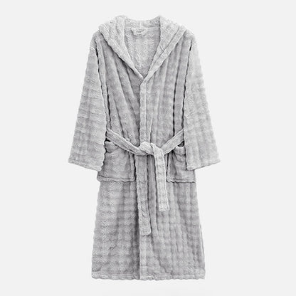 Peignoir simple en flanelle avec capuche et poches - Gris clair - Taille unique - image 9