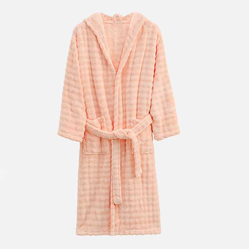 Peignoir simple en flanelle avec capuche et poches - rose clair - Taille unique - image 10