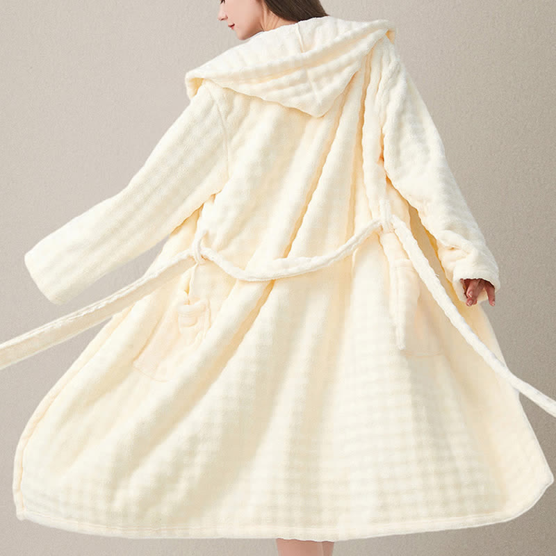 Peignoir simple en flanelle avec capuche et poches - image 3