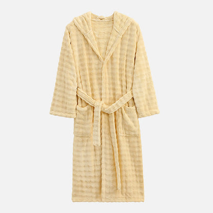 Peignoir simple en flanelle avec capuche et poches - Jaune - Taille unique - image 12