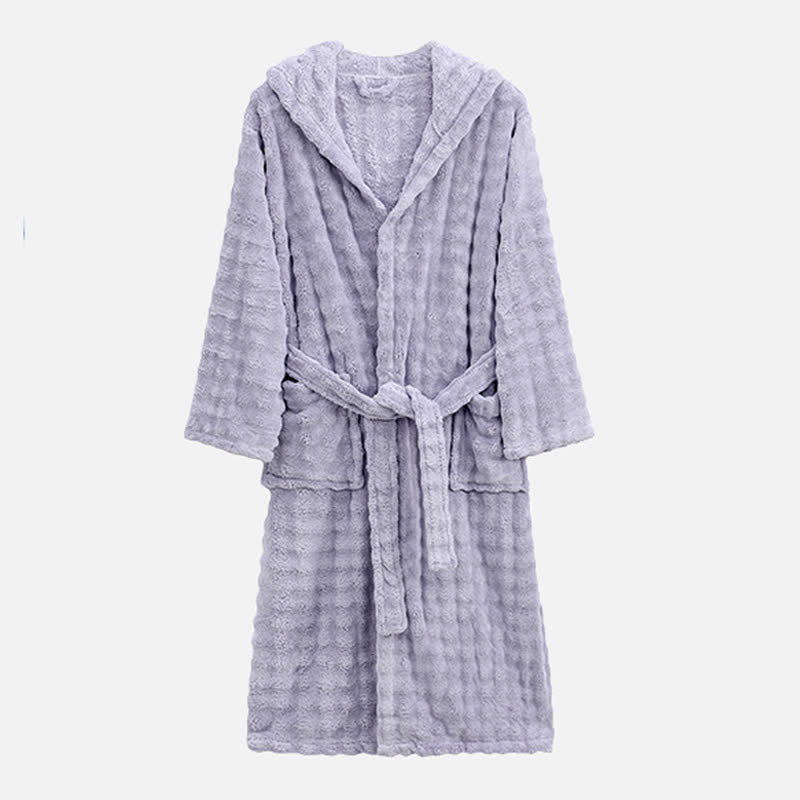 Peignoir simple en flanelle avec capuche et poches - violet clair - Taille unique - image 11