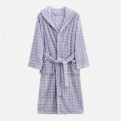 Peignoir simple en flanelle avec capuche et poches - violet clair - Taille unique - image 11