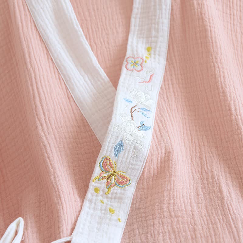 Kimono d'intérieur en gaze de coton brodée de papillons - image 6