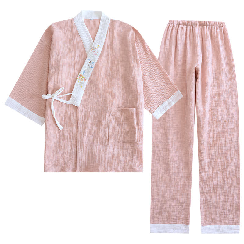 Kimono d'intérieur en gaze de coton brodée de papillons - image 15