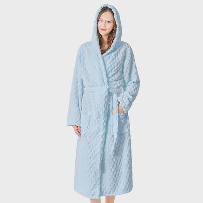 Peignoir à capuche unisexe, couleur unie, absorbant - bleu clair - Taille unique - image 9