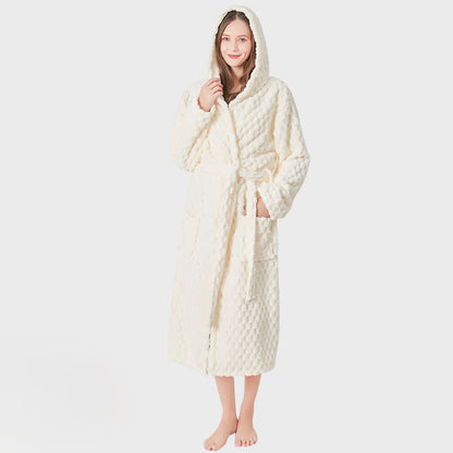 Peignoir à capuche unisexe, couleur unie, absorbant - Beige - Taille unique - image 6