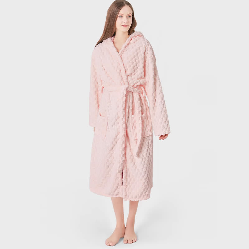 Peignoir à capuche unisexe, couleur unie, absorbant - rose clair - Taille unique - image 3