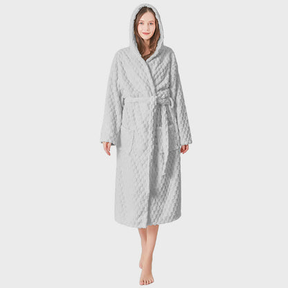 Peignoir à capuche unisexe, couleur unie, absorbant - Gris clair - Taille unique - image 10