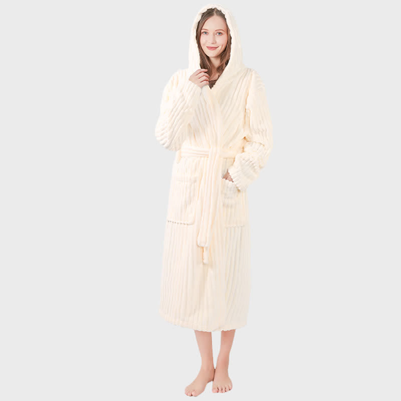 peignoir unisexe à capuche en peluche ultra-douce - Beige - Taille unique - image 4
