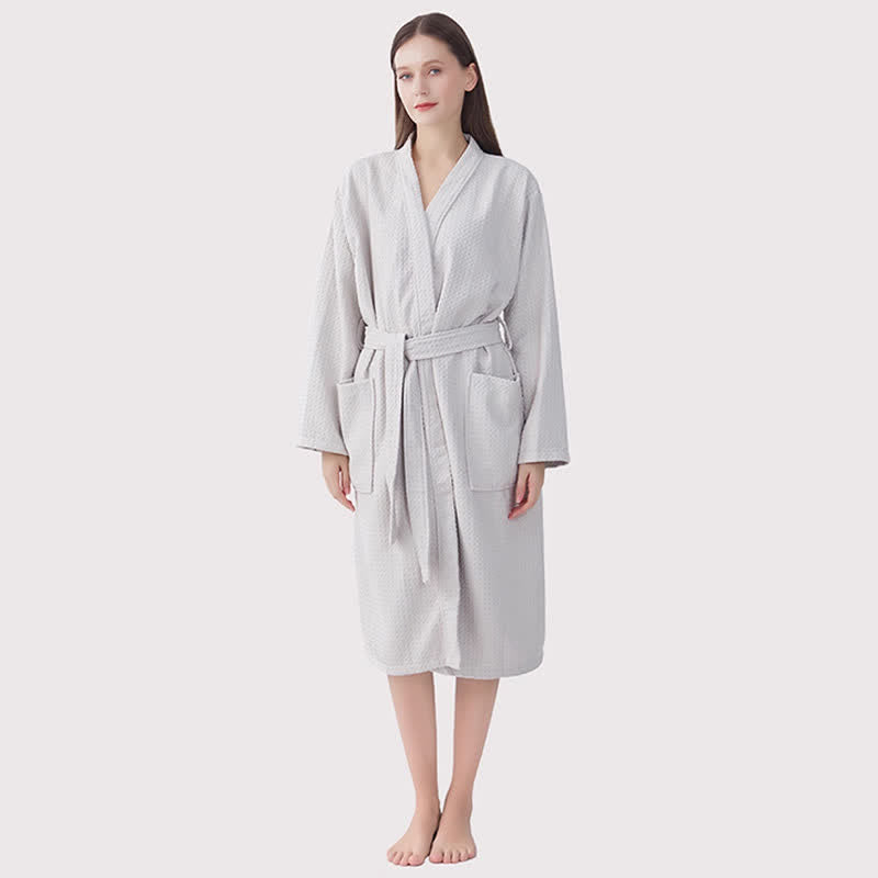 Peignoir de spa en coton piqué gaufré à séchage rapide - Gris clair - Taille unique - image 1