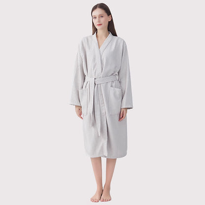 Peignoir de spa en coton piqué gaufré à séchage rapide - Gris clair - Taille unique - image 1