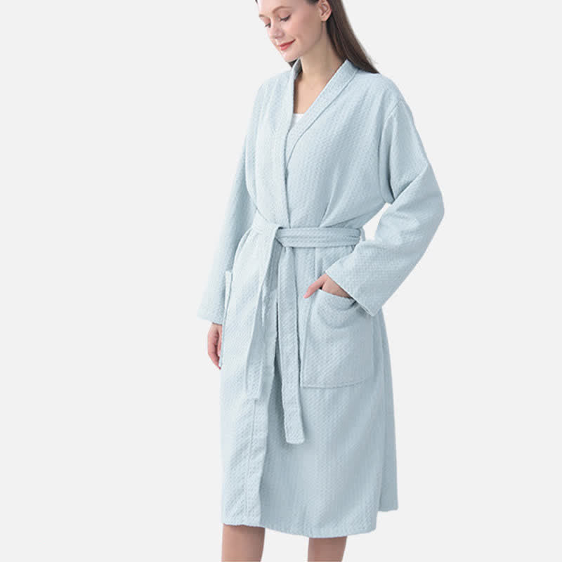 Peignoir de spa en coton piqué gaufré à séchage rapide - bleu clair - Taille unique - image 18