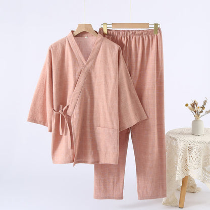 Kimono d'intérieur en gaze de coton à carreaux discrets - Orange - XL - image 9