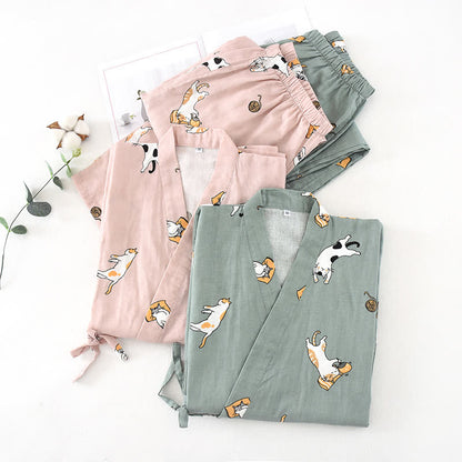 Kimono assorti en coton à motifs de chats - image 1