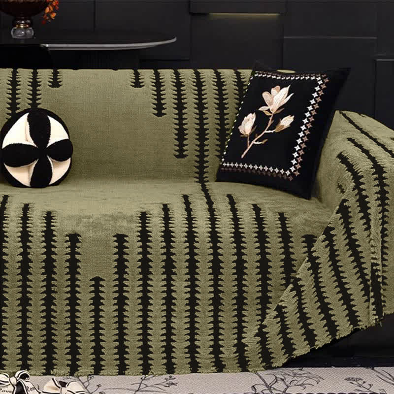 Housse de canapé épaisse et douce en chenille à rayures - Vert - 180 cm x 460 cm - image 0