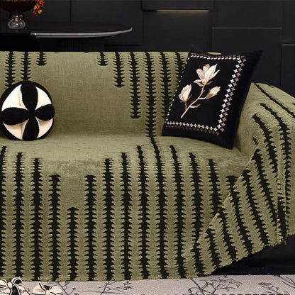 Housse de canapé épaisse et douce en chenille à rayures - Vert - 180 cm x 460 cm - image 0