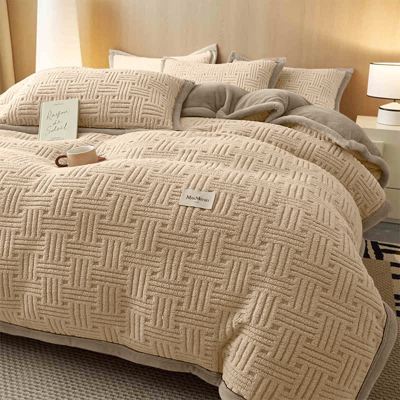 Ensemble de literie en tissu peluche rayé et noué - image 3