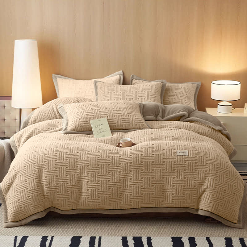 Ensemble de literie en tissu peluche rayé et noué - image 2