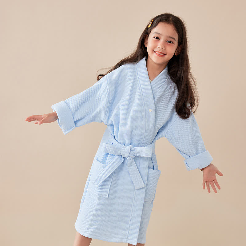 Peignoir pour enfants en coton gaufré résistant - Bleu - Enfant : 145–160 cm - image 8