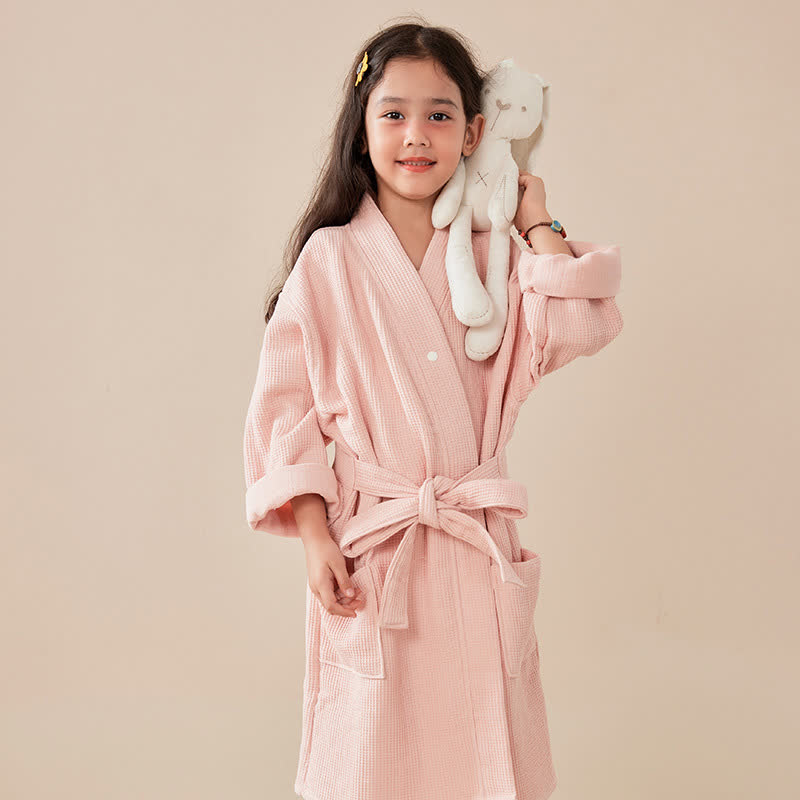 Peignoir pour enfants en coton gaufré résistant - Rose - Enfant : 145–160 cm - image 4