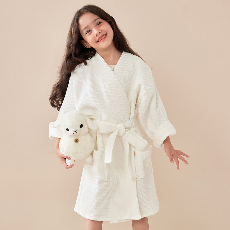 Peignoir pour enfants en coton gaufré résistant - Blanc - Enfant : 145–160 cm - image 0