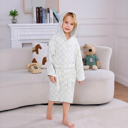 Peignoir enfant à carreaux en gaze de coton avec capuche - image 6