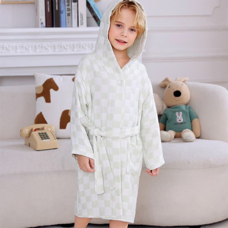 Peignoir enfant à carreaux en gaze de coton avec capuche - image 8