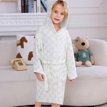 Peignoir enfant à carreaux en gaze de coton avec capuche - image 8