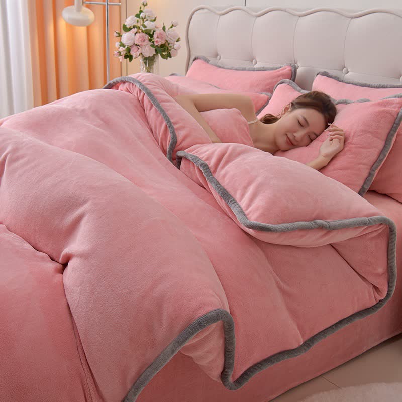 Ensemble de literie réversible en peluche unie - Rose - ensemble de literie - 220 cm x 240 cm - image 1