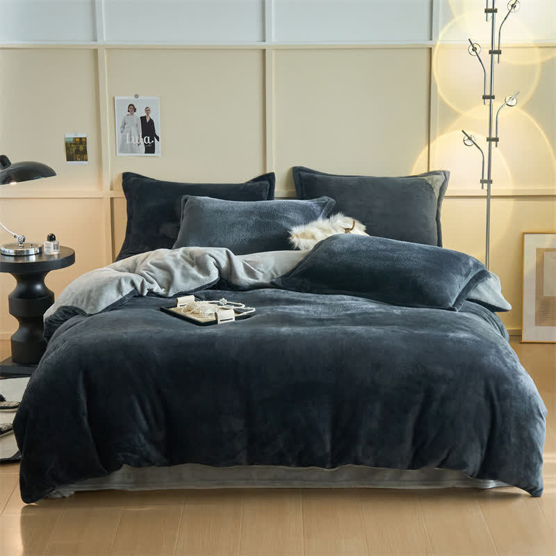Ensemble de literie en peluche simple, réversible et uni - Gris foncé et gris - ensemble de literie - 220 cm x 240 cm - image 12