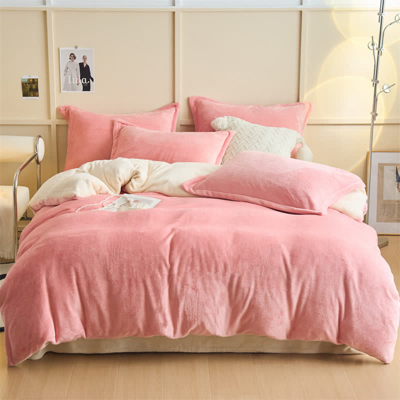 Ensemble de literie en peluche simple, réversible et uni - Rose et beige - ensemble de literie - 220 cm x 240 cm - image 1
